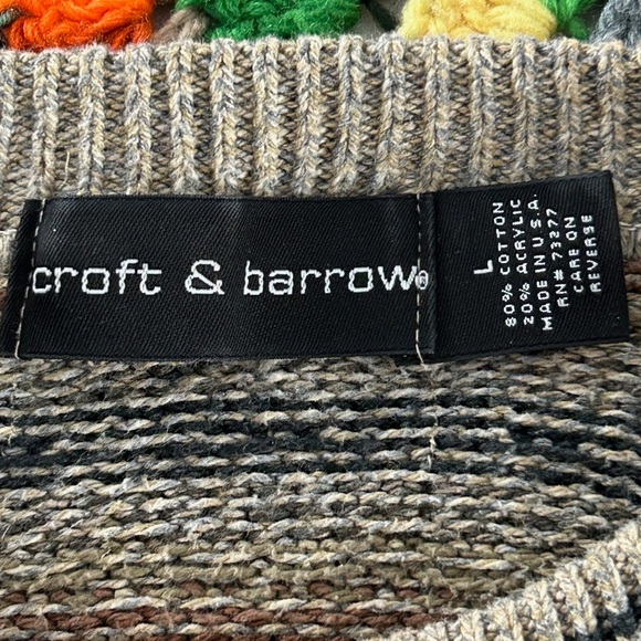 Vintage USA Made Croft & Barrow Neutral Grandpa Oversized Pattern Retro … - Picture 2 of 9